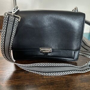 Rebecca Minkoff Black Leather Crossbody with Patterned Strap